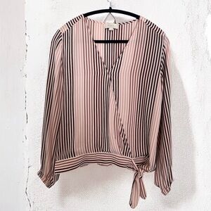 LOFT Pink and Burgundy Striped V-Neck Blouse size S